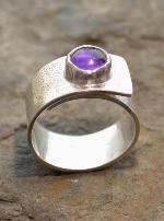 Handmade Amethyst Textured Silver Ring