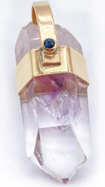 Handmade Brandberg Amethyst Flame Rainbow Dow with Blue Sapphire Gold Pendant