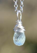 Wire Wrapped Blue Topaz Silver Pendant 