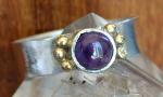 Handmade Amethyst Silver and 18k Gold Ring